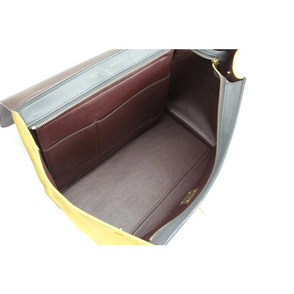 Celine Leather Trapeze 2way Shoulder Bag Suede Yellow Gray Purple Multicolor